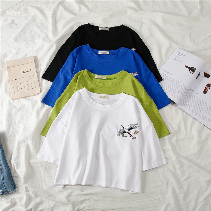 

Female T Shirt Cloth Harajuku Clothes New Casual Tshirt Loose Rainbow Striped O-neck Short-sleeved Women T-shirt Tops