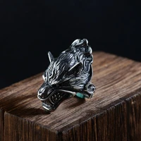 domineering mens rings wolf head rings vintage silver plated punk animal finger ring wolf rings male jewelry accessories