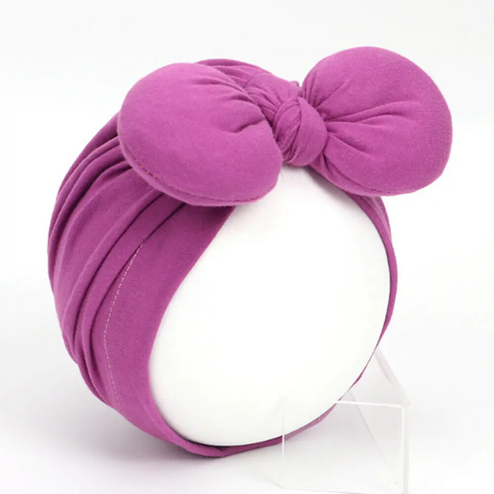 Lavender Newborn Toddler Baby Girls Turban Soft Silk Beanie Big Bow Hat Cap Wrap Headwear Headband Hats Accessories Candy Color Cute - Color: Lavender
