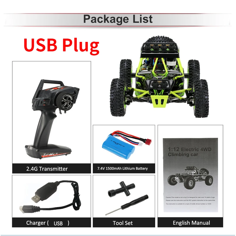 USB Plug 2,4G 4WD Wltoys 12428 1/12 RC автомобиль 4wd электрический матовый гоночный гусеничный RTR высокая скорость RC внедорожник автомобиль Дистанционное управление автомобиль - Цвет: USB Plug