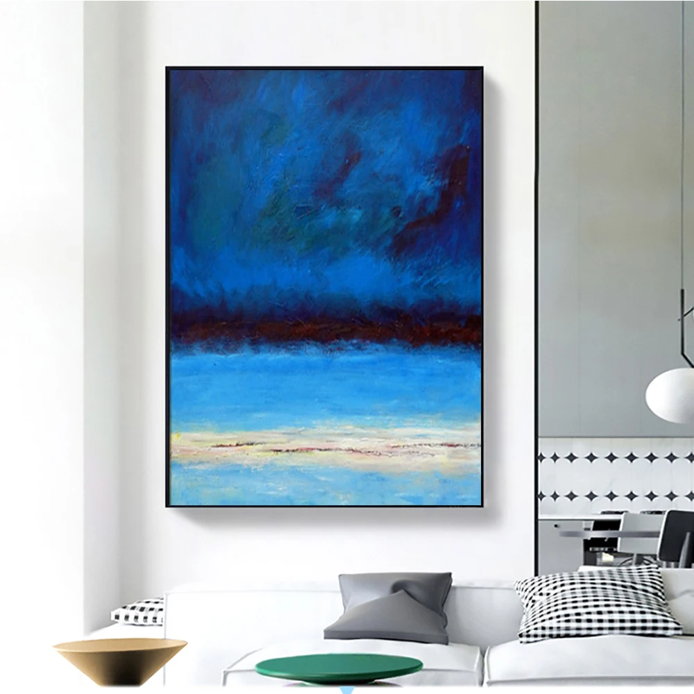 

oil painting on canvas handmade Wall Art Abstract Blue Cloud Landscape Oil Painting Handmade For Living Room Decor Unframd