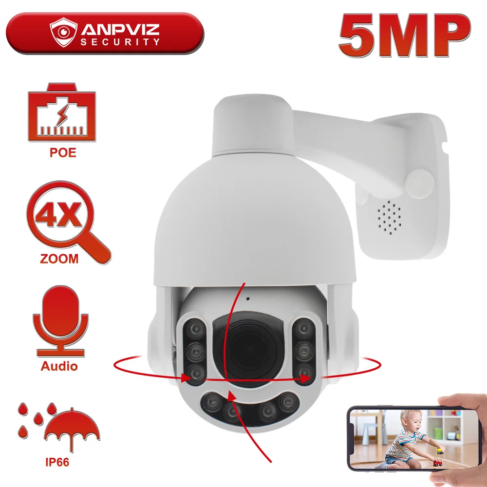 

IP-камера Anpviz, 5 Мп, POE, PTZ, 4-кратный оптический зум