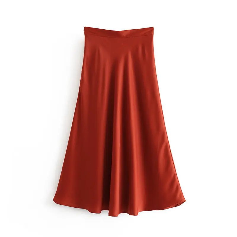 Летние атласные юбки с высокой талией женская элегантная трапециевидная юбка на