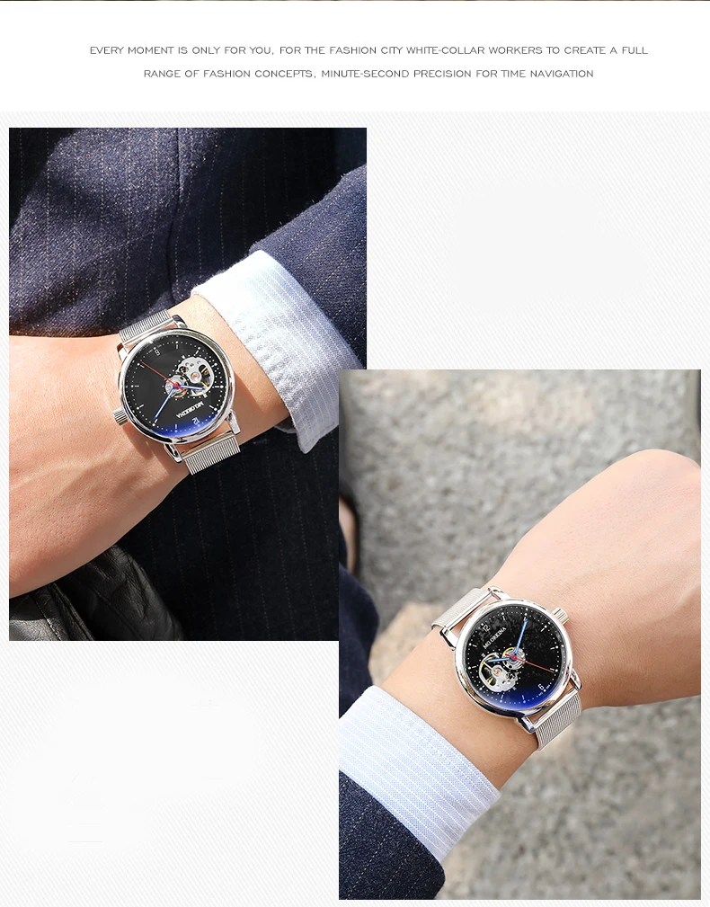 Reloj Hombre автоматические часы мужские s модные спортивные из нержавеющей стали сетки Группа скелет механические наручные часы для мужчин