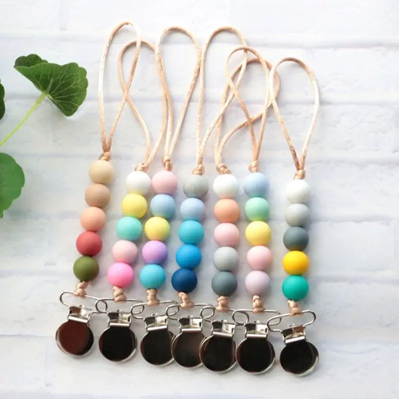 Dummy Clips Baby Boys Girls Pacifier Chain Silicone Teething Relief Toys Beads Soothie Pacifier Holder Clips Baby Shower Gift