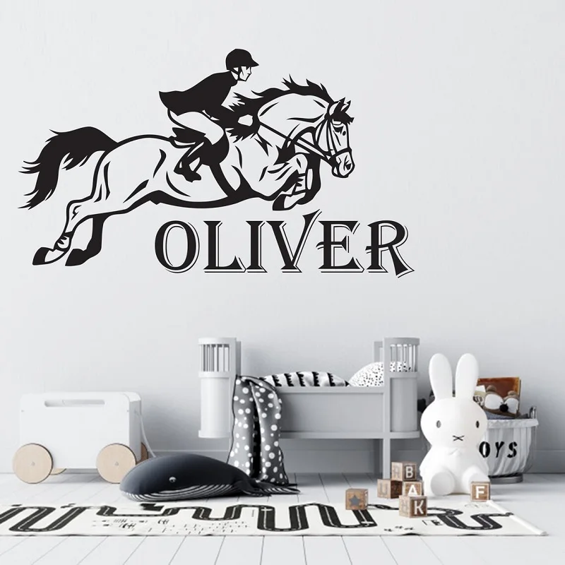 

Personalized name vinyl decals custom name stickers horse riding wall stickers sports children's room decoration wall stickers47