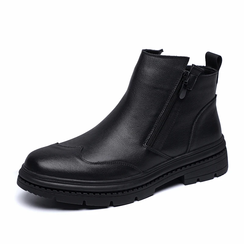 

men luxury fashion chelsea boots warm cotton winter shoes platform genuine leather boot ankle botas masculinas chaussure homme