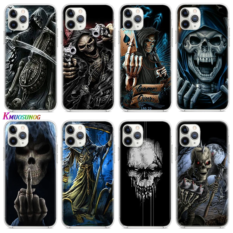 

Grim Reaper Skull Skeleton For Apple iPhone 12 11 Pro Max mini XS Max XR X 8 7 6 6S Plus 5S SE 2020 Transparent Phone Case