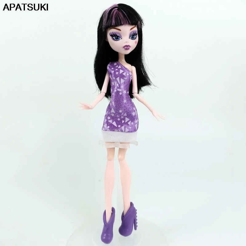 Фиолетовое вечерние нее платье без рукавов на одно плечо для кукол Monster High наряды