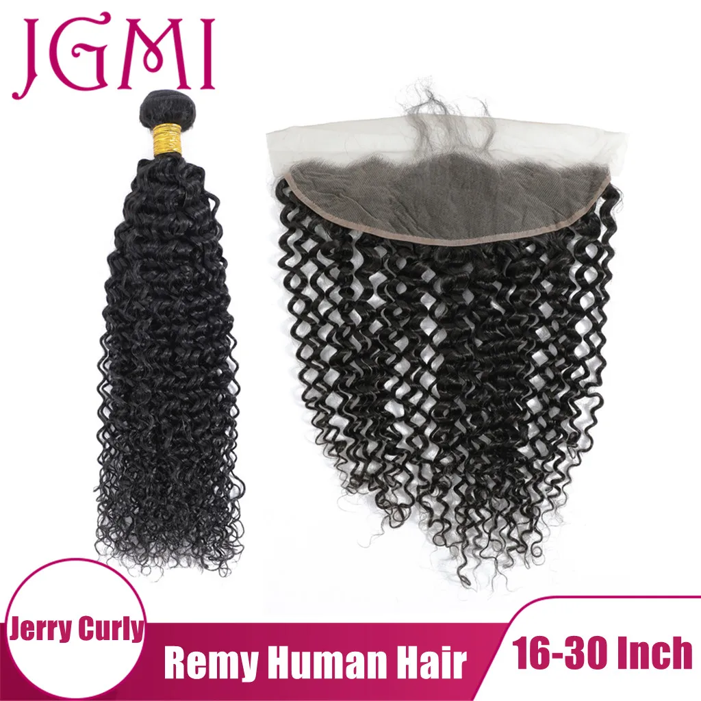 

JGMI Jerry Curly Remy Brazilian Human Hair Bundles With 13x4 Swiss Lace Frontal 4x4 5x5 Closure for Black Women Extension Front