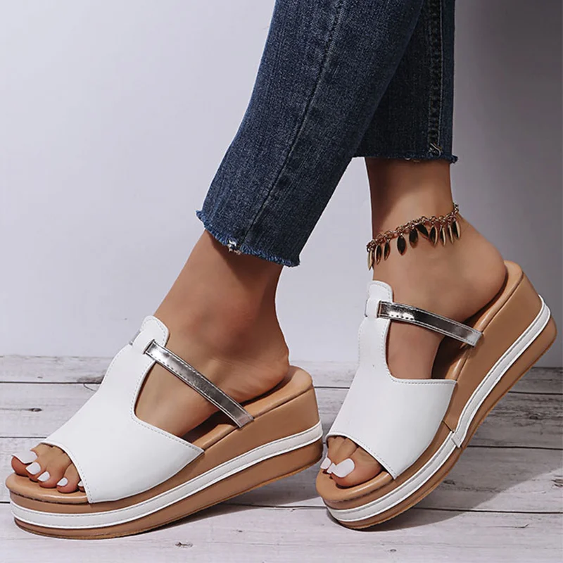 

Women's Sandals Summer New Solid Color Flat-bottomed Thick-soled Increased Sandals Outdoor Open-toed Comfortable Casual Shoes