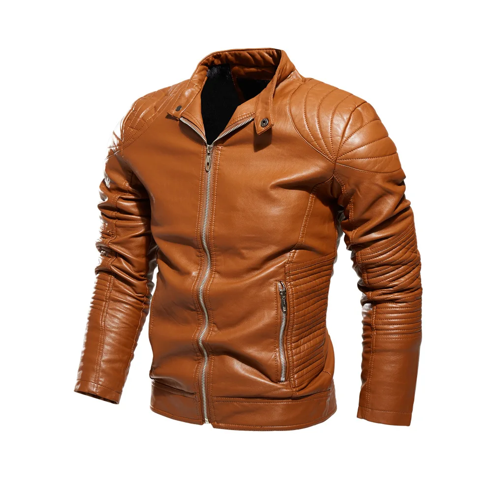 

Solid Color Men's PU Leather Jacket Motorcycle Jacket Autumn and Winter New Style Plus Velvet Jacket Faux Fur Coat Men Clothing