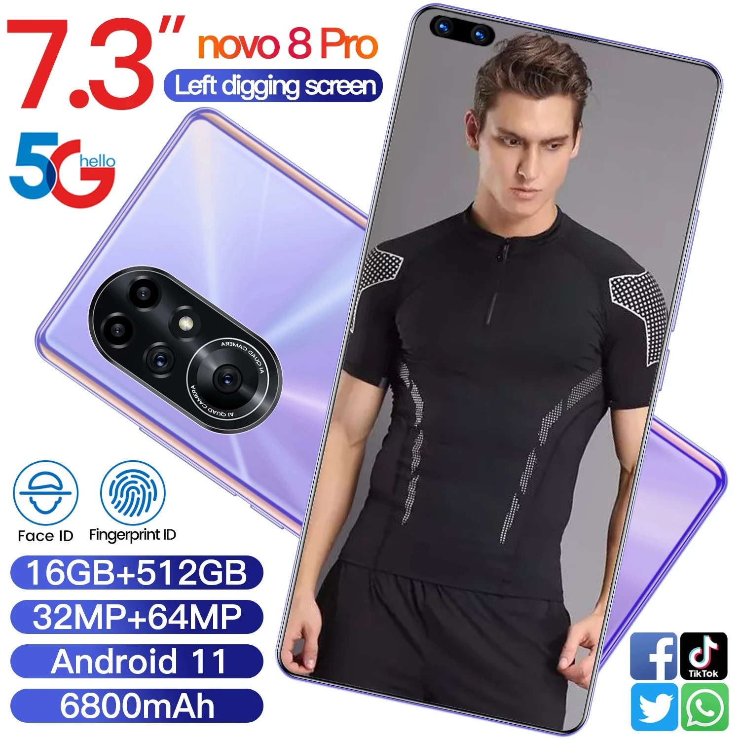 

Factory Sale Huawe Novo 8 Pro Global Version 7.3 Inch 6800mAh 16GB 512GB Snapdragon 888 32MP 64MP Camera Face ID 5G Mobile Phone