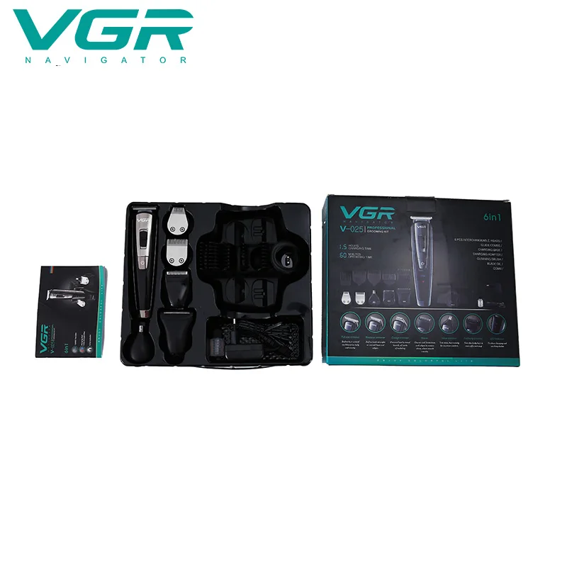 

Vgr V-025 Multifunctional Hair Clipper 6 in 1 Rechargeable Razor Electric Razor Knife Hair Clipper Nose Hair Trimmer Eu Plug