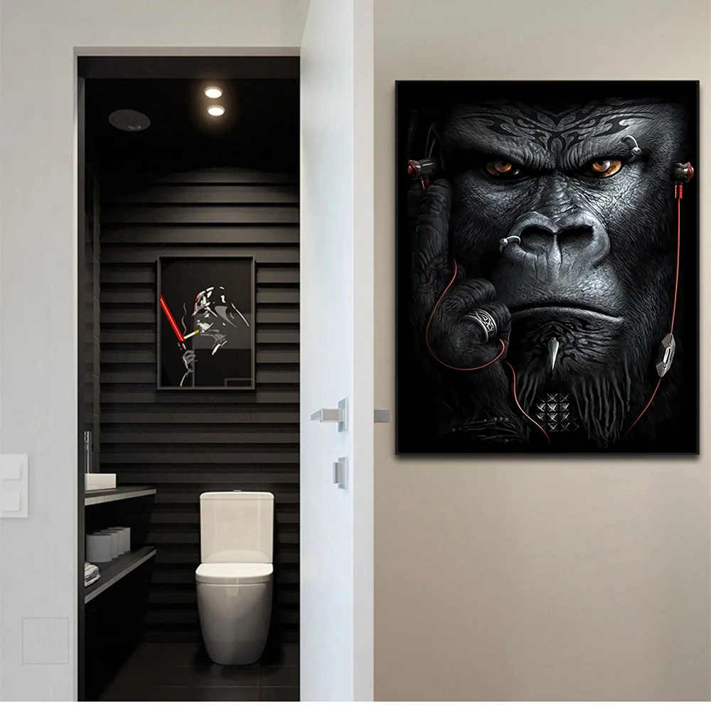 Панк-орангутан обезьяна шимп наушники Художественная печать на холсте живопись