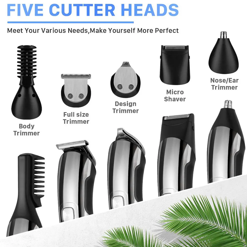 

Professional Long Hair Trimmer Waterproof 5 In 1 Hair Clipper Electric Hair Cutting Machine Beard Trimer Body Men Haircut