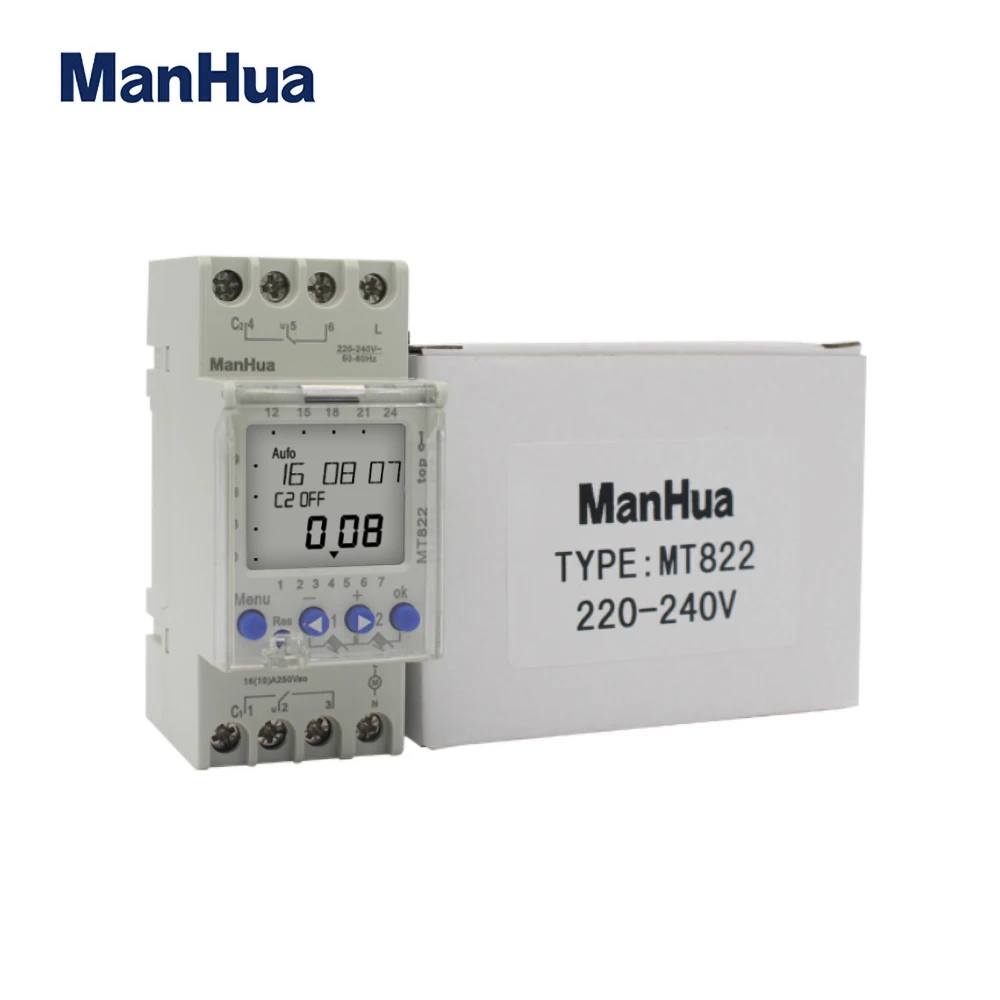 Многофункциональный цифровой таймер ManHua 250VAC MT822 2 канала с ЖК-дисплеем 7 дней