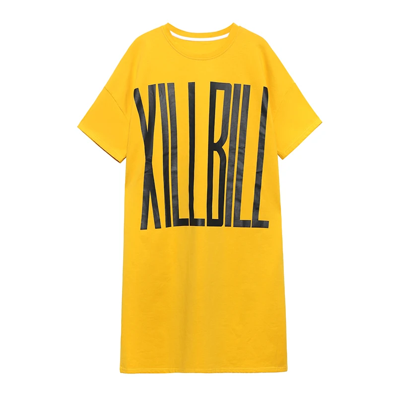 

kywommnz Women, Short Sleeve, Dress, Summer 2021, New,Trendy,Letters, Printed,Female, Loose,Over The Knee, T-shirt, Skirt, E325