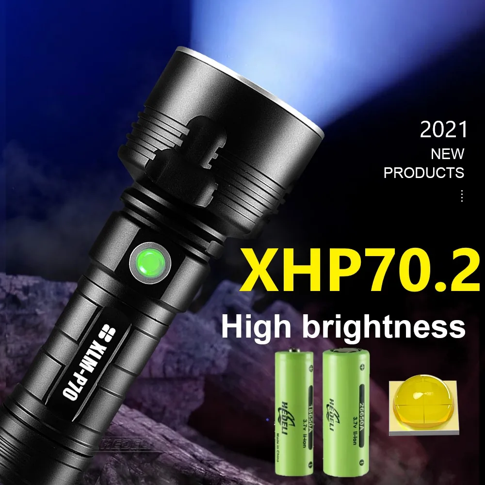 

Мощный светодиодный тактический фонарик xhp70.2, перезаряжаемый фонарик с аккумулятором 18650, 26650, фонарик XM L2, фонарики XHP50, охотничий фонарь