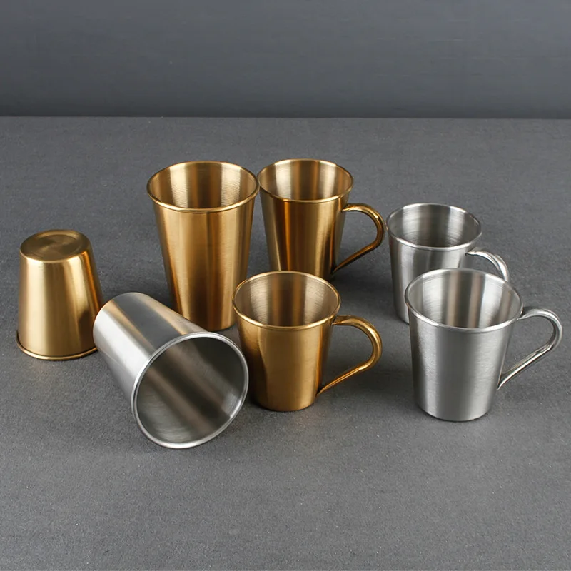 

300ml 400ml Gold Silver Stainless Steel Mug for Coffee Beer Drink Milk Tea Cup with Handle Anti-scalding Mugs for Wash Camping