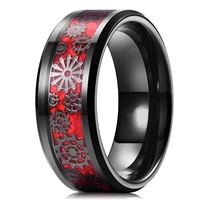 vintage mens steampunk gold gear wheel stainless steel ring celtic dragon inlay red carbon fiber ring gothic mens wedding band