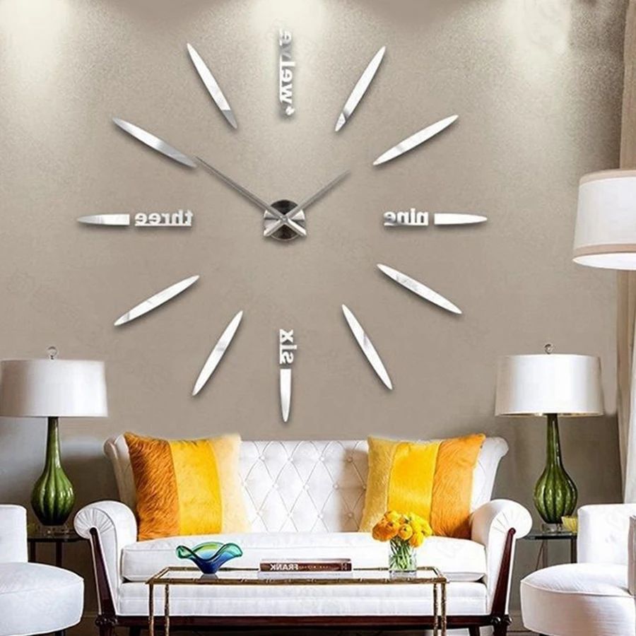 3D DIY большие настенные часы акриловые металлические зеркальные для гостиной