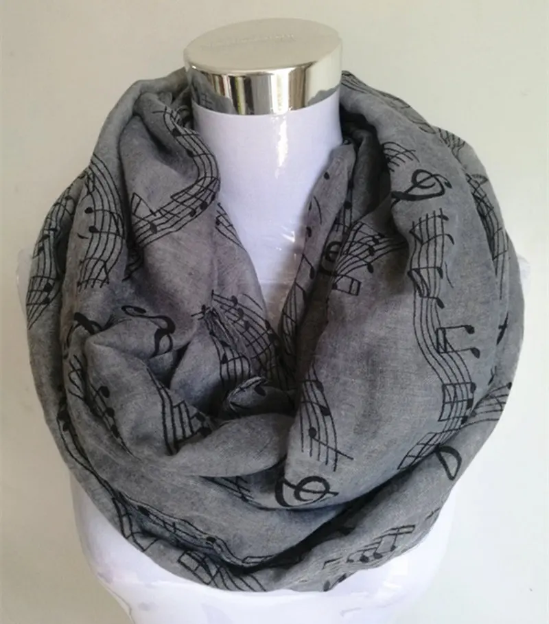 Circle scarf Gray Темно-синий с принтом музыкальных нот, зимний шарф-хомут Для женщин музыка шали и шарфы bufandas mujer echarpes - Цвет: Circle scarf Gray