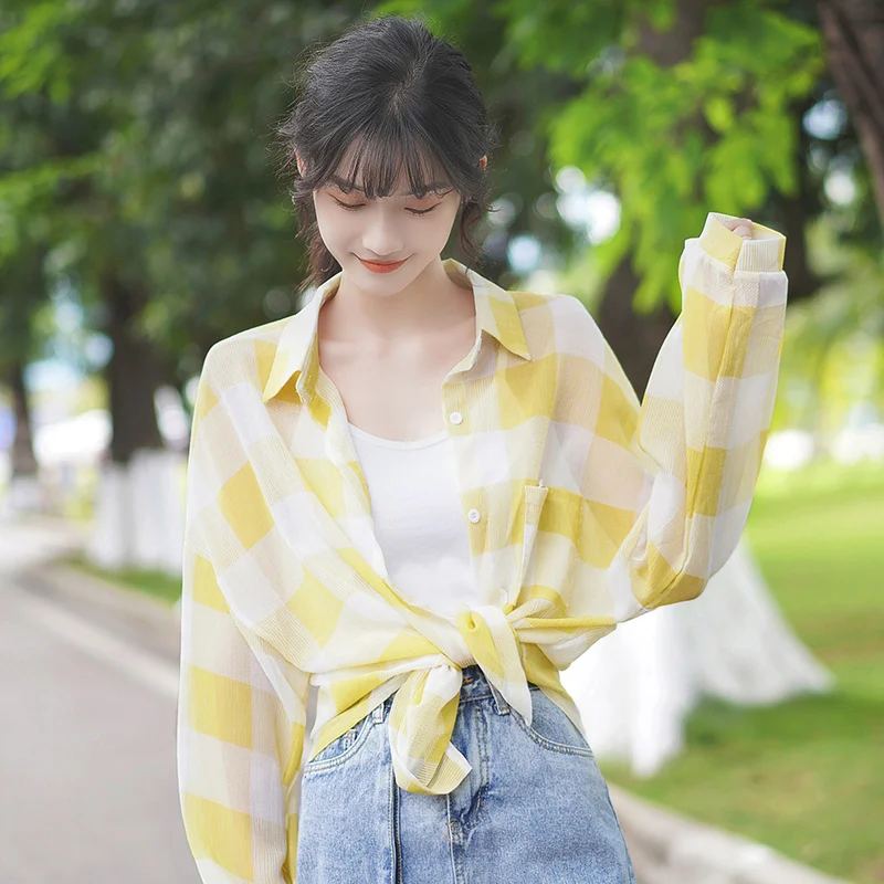 Шикарная летняя новая рубашка цвета хаки в клетку солнцезащитное пальто с