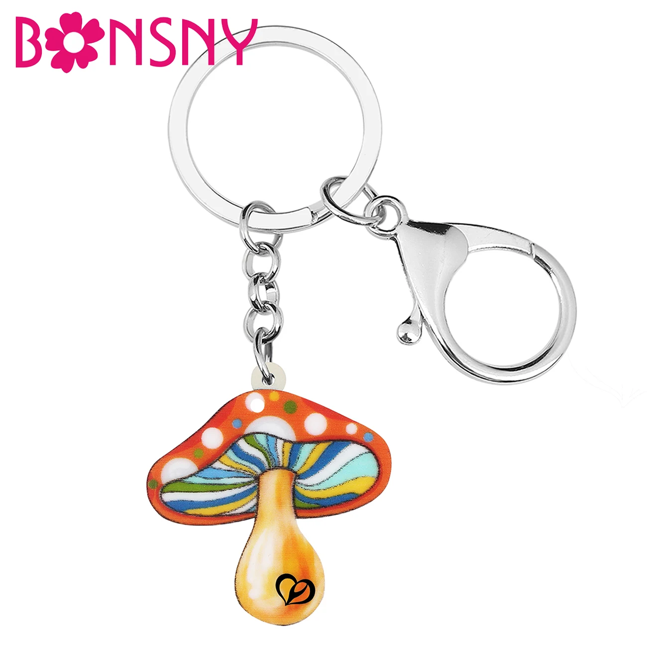 

Bonsny Acrylic Cute Colorful Spots Mushroom Keychains Fashion Key Chain Ring Unique Jewelry For Women Girls Teens Charms Gifts