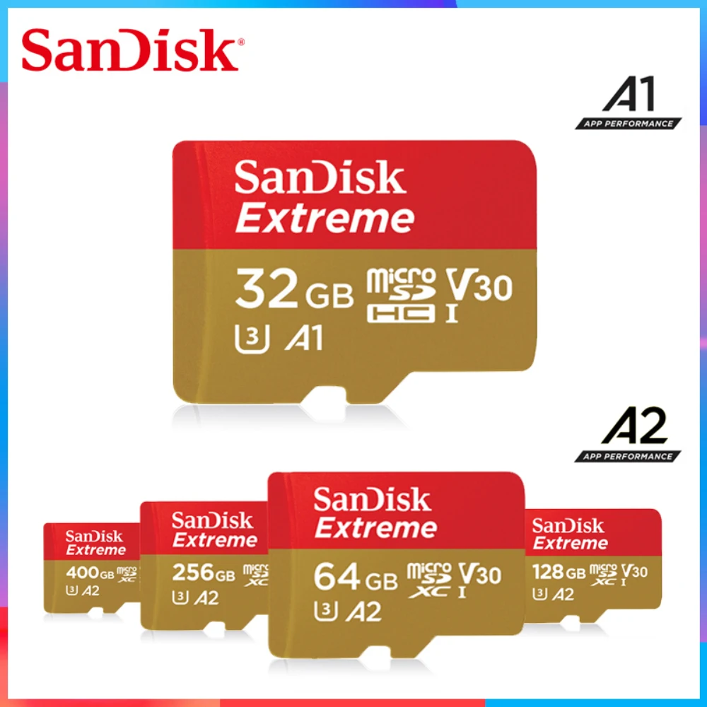 Карта памяти SanDisk Extreme 32 Гб A1 64 128 ГБ 256 400 класс 10 UHS I карта скорость видео U3 V30 A2 Full HD