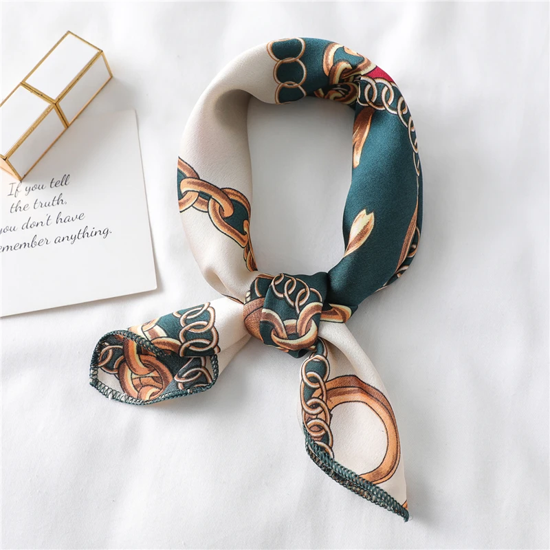 

2021 Small Silk Hair Scarf Women Foulard Neck Wrap 50cm Square Kerchief Soft Bandana Leopard Print Lady Head Band Scarves Tie