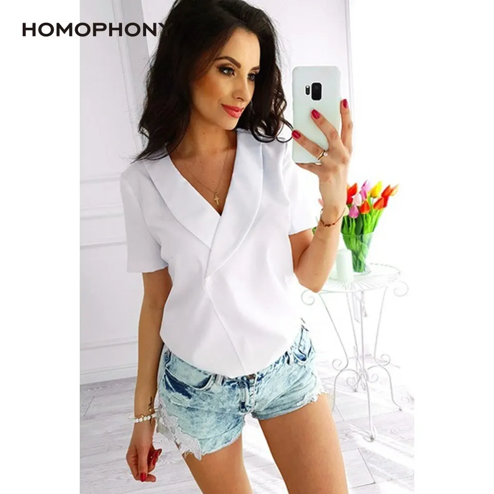 Блузка Homophony женская с отложным воротником милый топ коротким рукавом модная