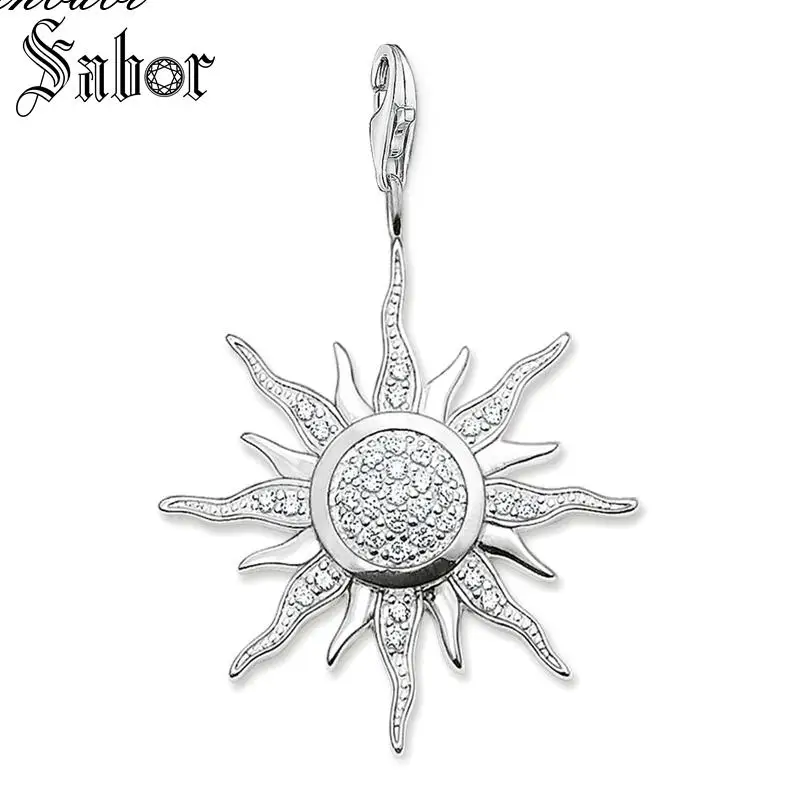 Кулон звезда Солнце Белый CZ с застежкой лобстером серебряный цвет для мужчин