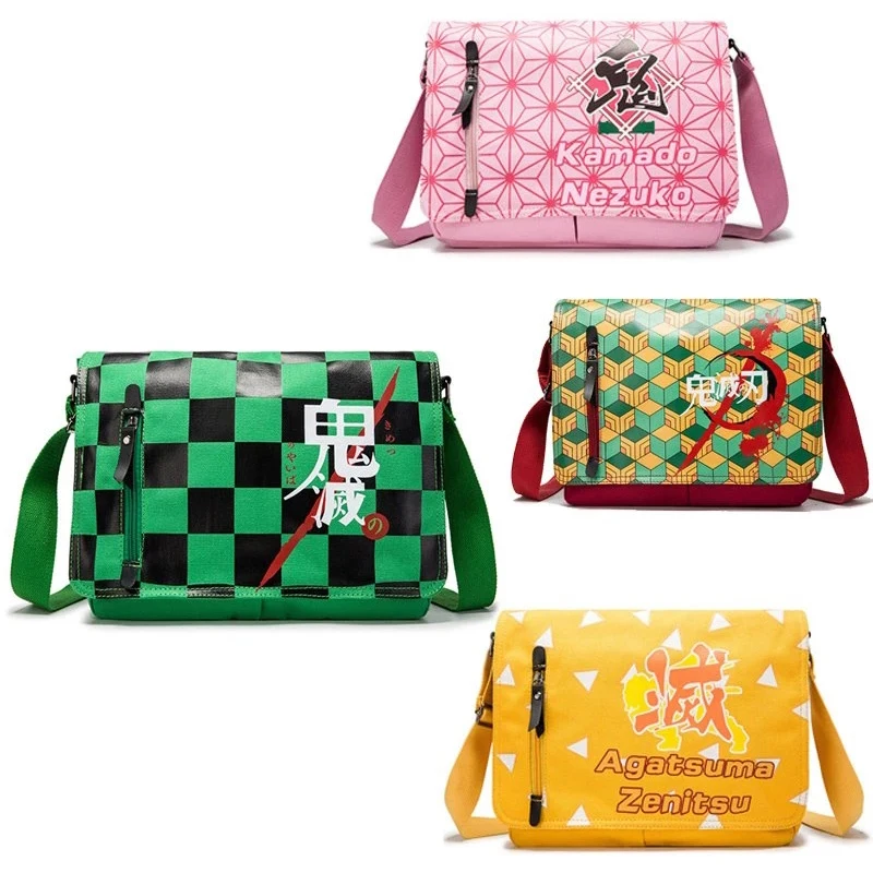 Demon Slayer Shoulder Bag Kimetsu No Yaiba Cartoon Kamado Tanjirou Nezuko Teenagers Canvas Diagonal School Bags Cosplay Props