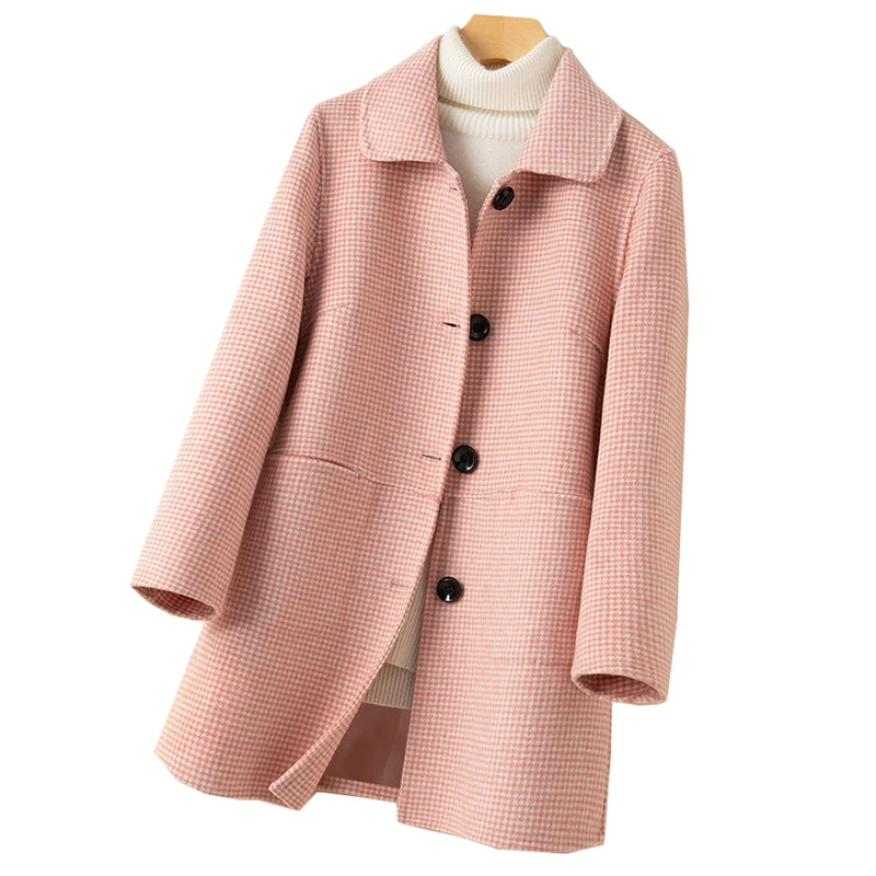 Осень-зима 2021 новое клетчатое шерстяное пальто женская Свободная Длинная