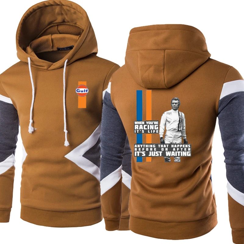 

2021 New Spring Autumn Fashion Men Pullover Sweatshirts Gulf Logo Patchwork Casual Cotton Hoodies Clothing 5 Colors