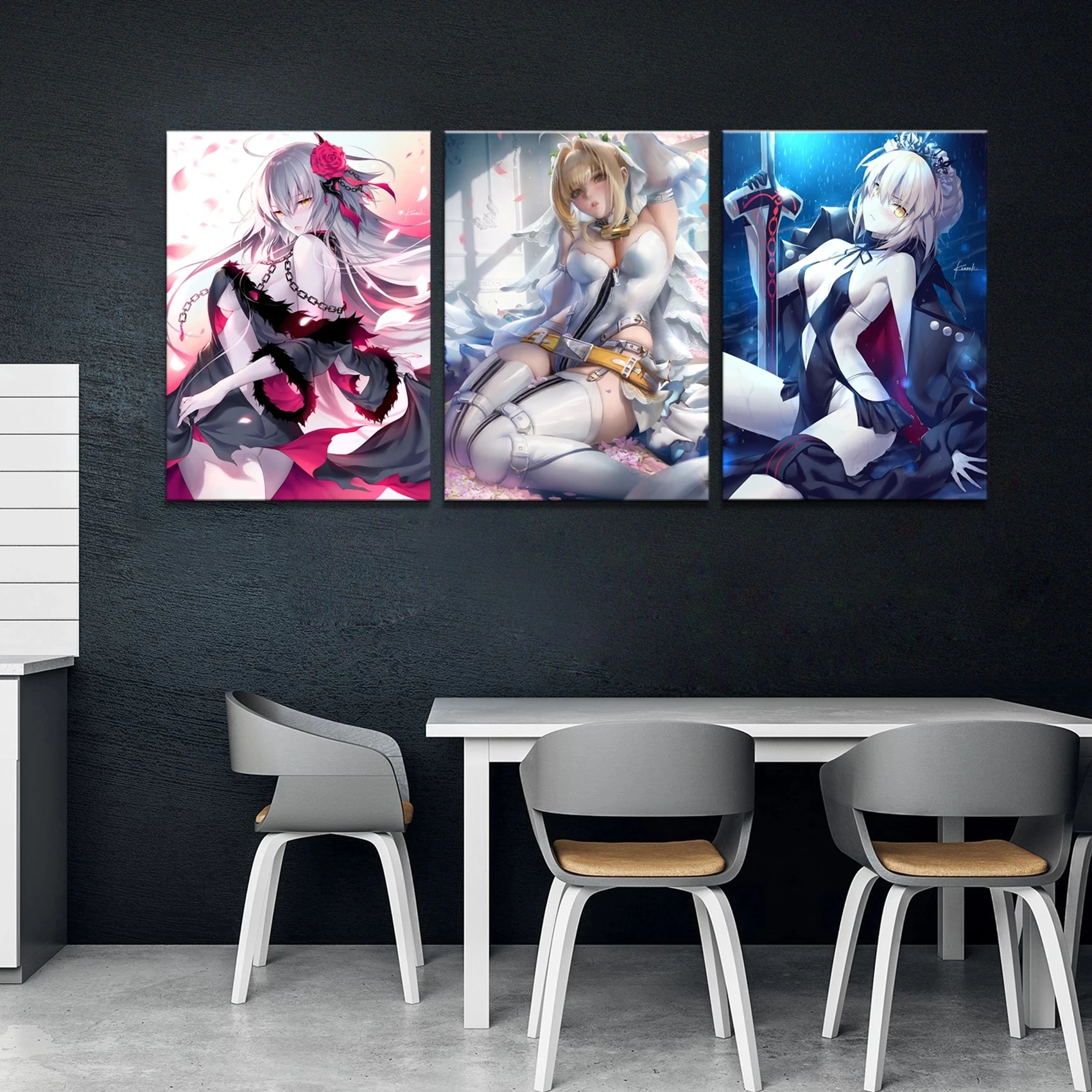 

Canvas Poster HD Prints Pictures 3 Pieces Sexy Anime Fate Grand Order Jeanne D Arc Painting Wall Art Modular Home Decor Framed