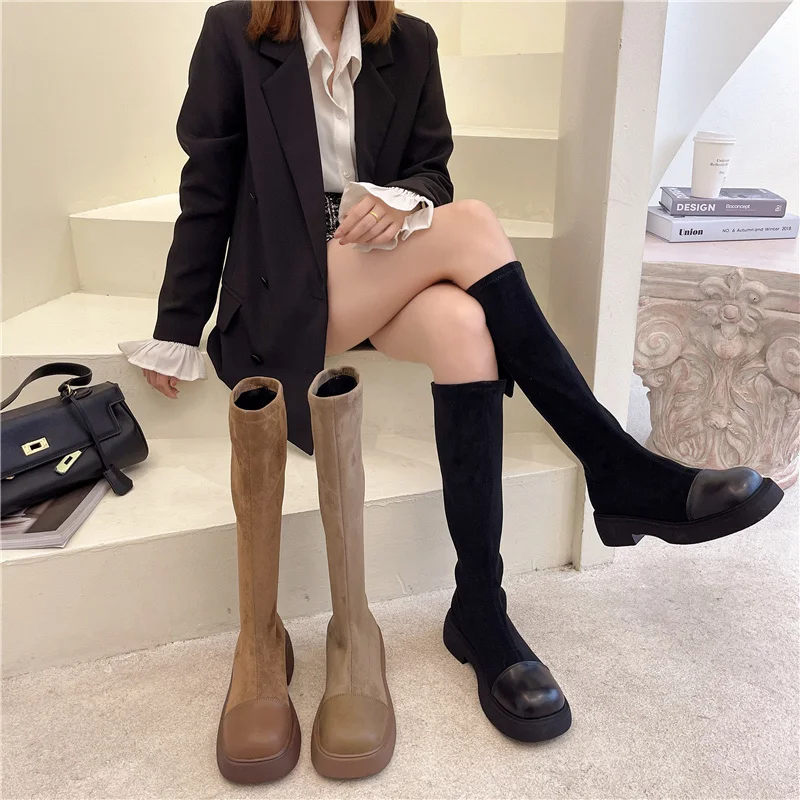 

Сапоги в стиле "Лолита", привлекательные сапоги на высоком каблуке, женские ботфорты с круглым носком, на резиновой подошве, осень 2021