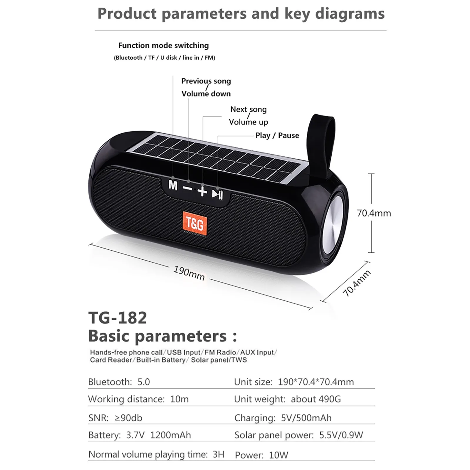 Portable Column Wireless Bluetooth Speaker Stereo Music Box Solar Power Bank Boombox MP3 Loudspeaker Outdoor Waterproof Speakers |