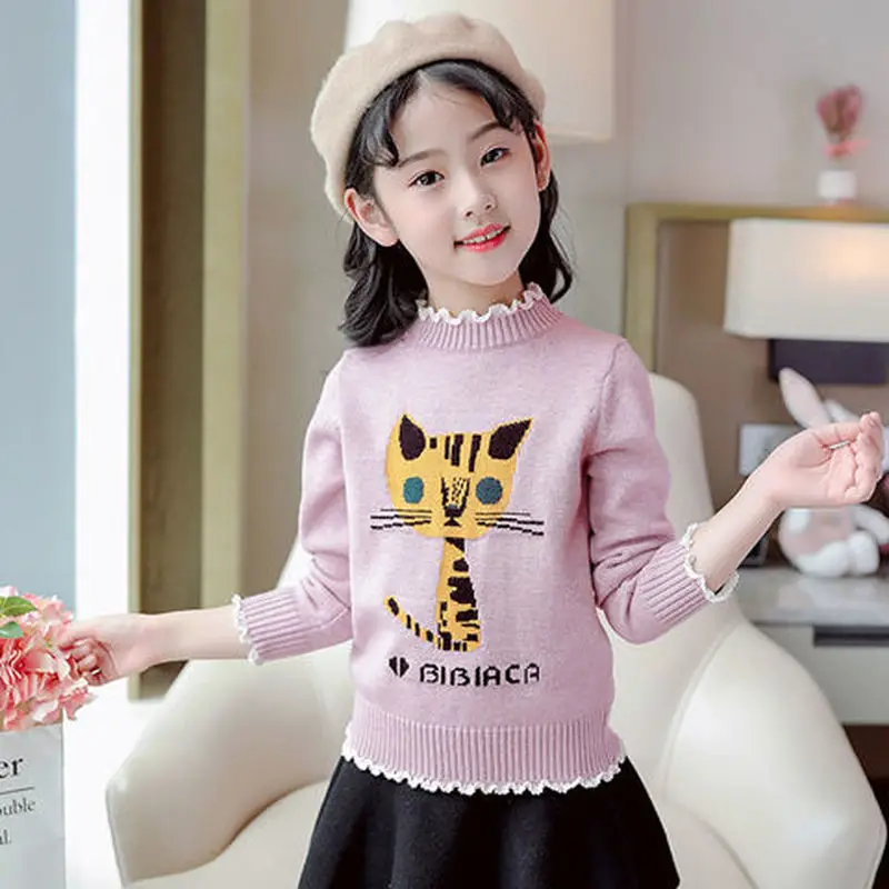 Детский Теплый вязаный пуловер свитер для девочек 4 5 6 8 10 и 12 лет Осень зима