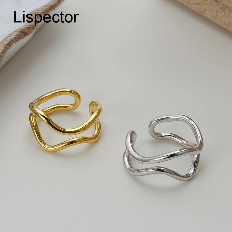 

Lispector 925 Sterling Silver Korean Simple Lines Rings for Women Minimalist Hollow Double Layers Ring Female Jewelry Gifts