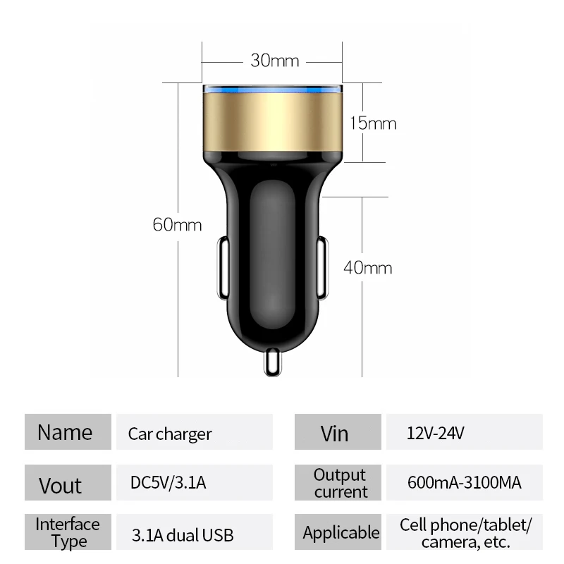 Мини USB Автомобильное зарядное устройство 3 1 А двойное автомобильное