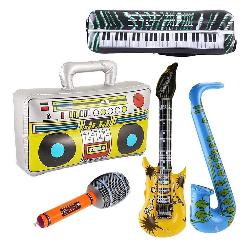 5pcs Inflatable Guitar Saxophone Microphone Radio Balloons Musical Instruments Toy For Swimming Pool Party Favor Decoration Prop