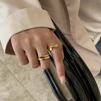 korean new style hot sale geometric twist ring female unique design fashion simple adjustable ring women daily wear jewelry