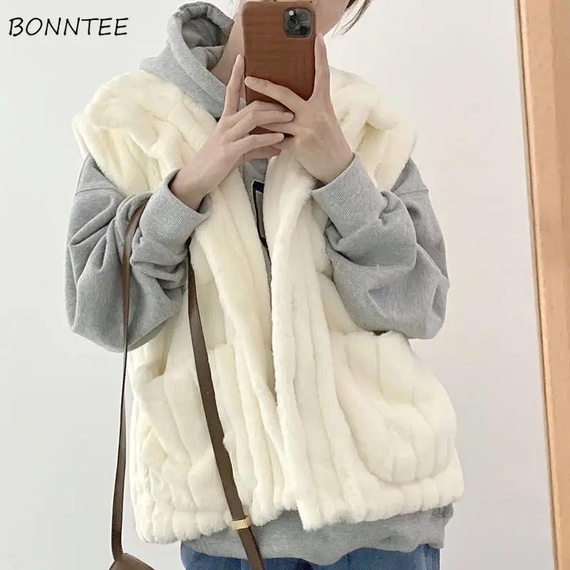 

Vests Women Outwears Solid Turn-down Collar Sweet Girls Preppy Students Winter Thick Causal Female Fashion All-match Design New