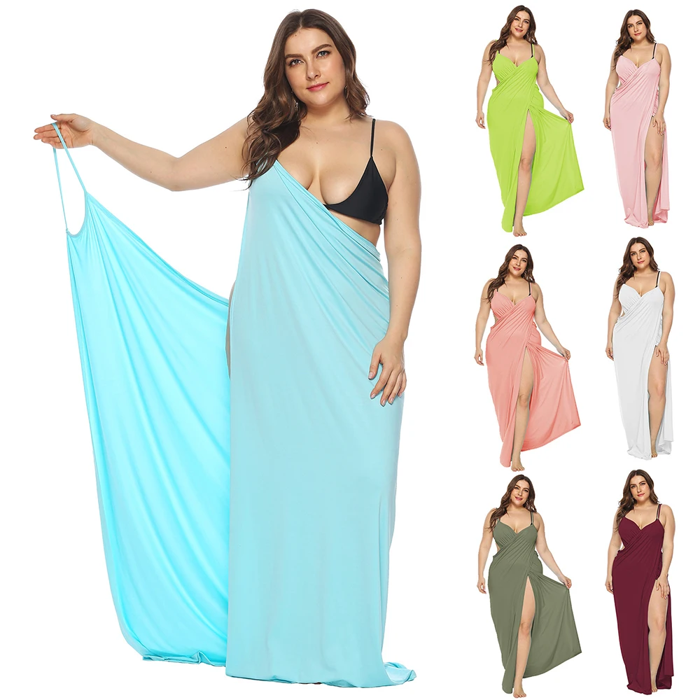 Пляжное платье накидка размера плюс XL ~ 3XL с глубоким v образным вырезом без