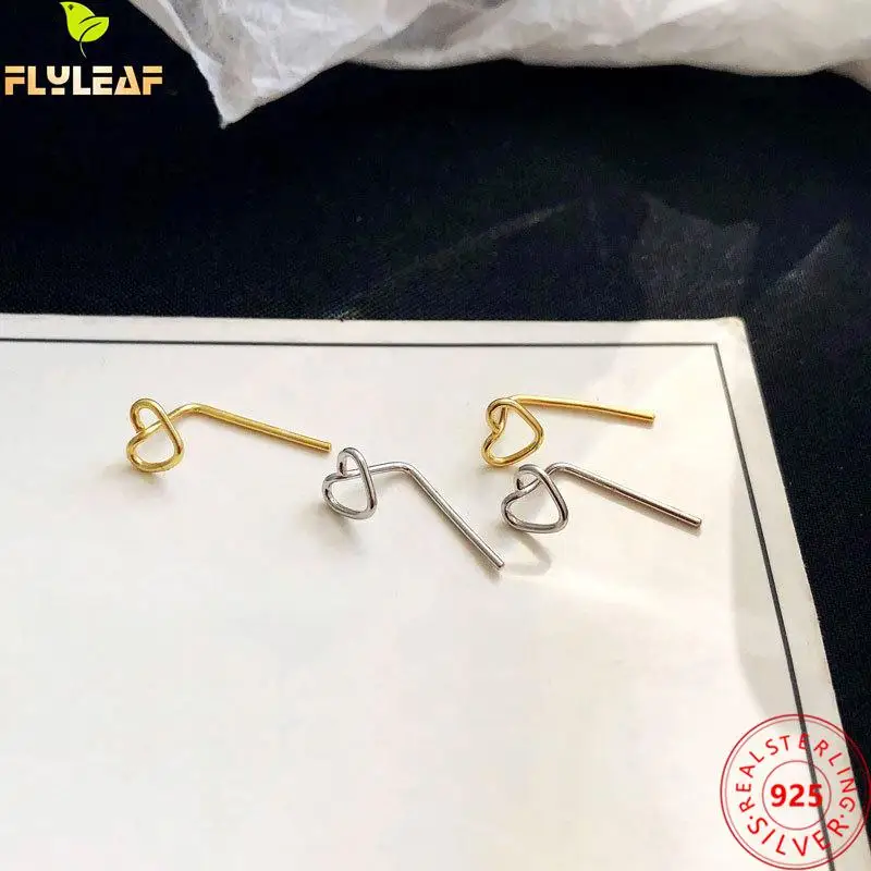 Женские серьги-гвоздики из серебра 100% пробы в форме сердца | Украшения и