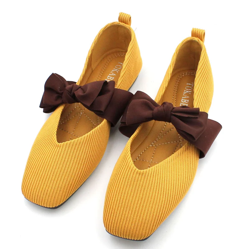 

2020 new bow knot square head shallow mouth flat shoes women