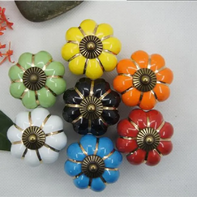 

2020 New Colorful Kitchen Ceramic Door Cabinets Cupboard Pulls Handles 1Pc Vintage Pastoralism Pumpkin Ceramic Knob Hot Sale