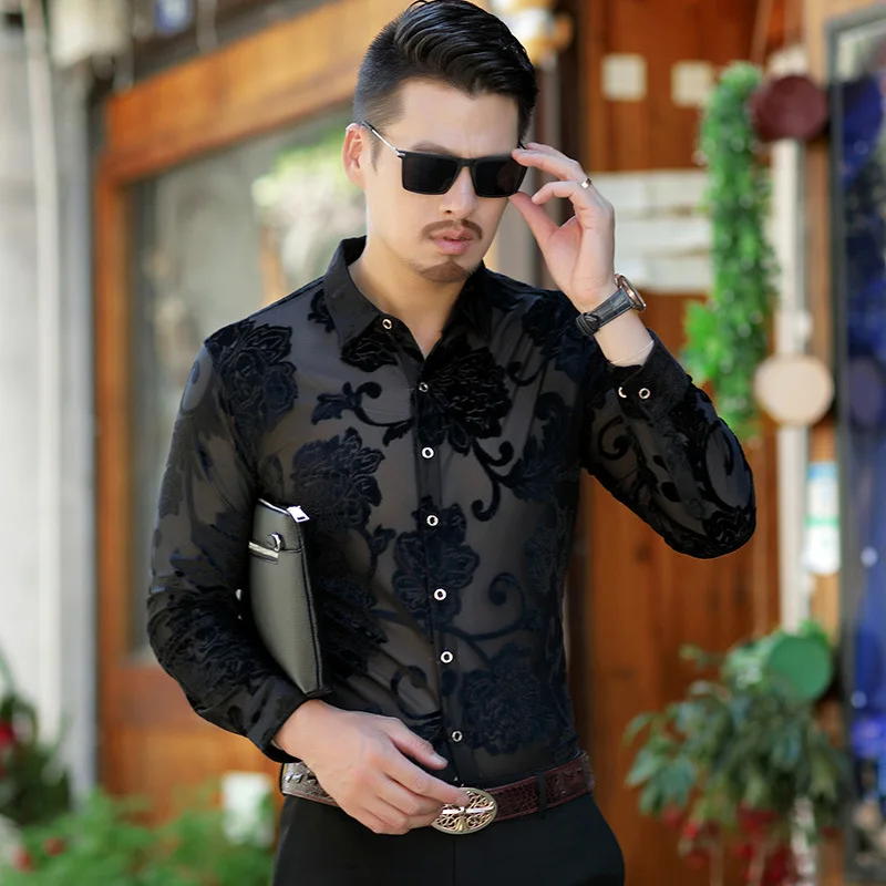

Рубашка мужская демисезонная с вышивкой, тонкая модная полосатая пикантная, Пляжная сорочка черного цвета, Eg50sh